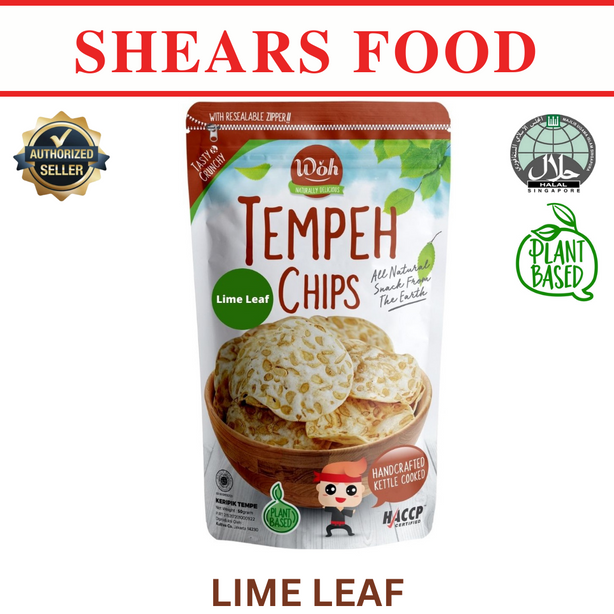 WOH Handcrafted Tempeh Chips Tempe Chips by Shears 50gms Lime Leaf (Bundle of 6 packs)