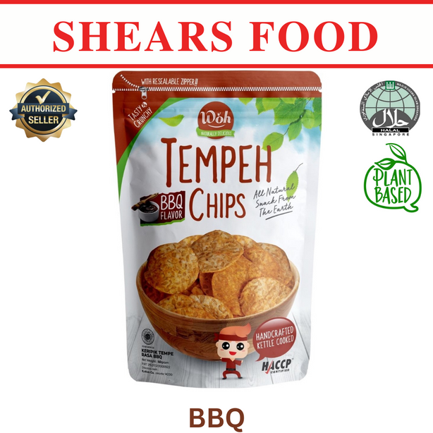 WOH Handcrafted Tempeh Chips Tempe Chips by Shears 100gms BBQ (Bundle of 6 packs)