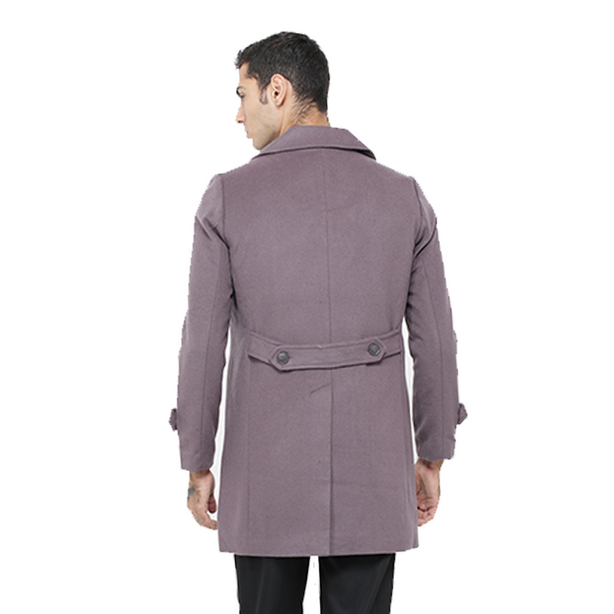 Men Classic Double Breasted Wool Blend Trench Coat