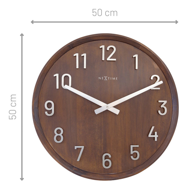 NeXtime Precious Wall Clock 50cm Wood/Metal, Silent Movement (Brown)