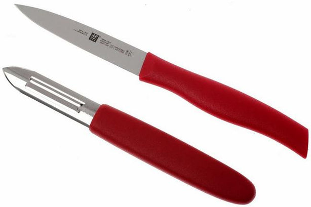 Zwilling Twin Grip Knife Set, 2 Pieces - Paring Knife And Vegetable Peeler ( Red )