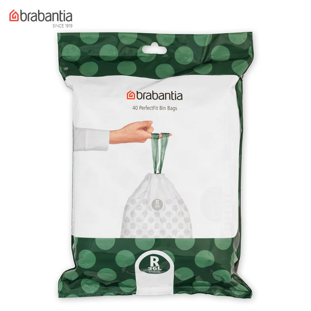 Brabantia PerfectFit Dispenser Pack Bin Liner Bags, R, 36 L x 40 Bags, Dispenser Pack
