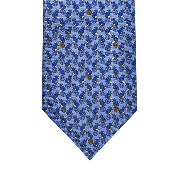 8cm Silk Tie Printed Pineapple in Light Blue