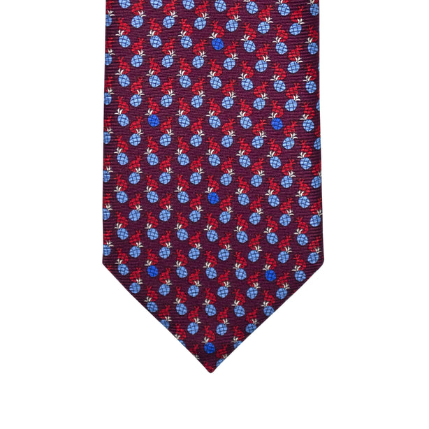 8cm Silk Tie Printed Pineapple in Maroon Red