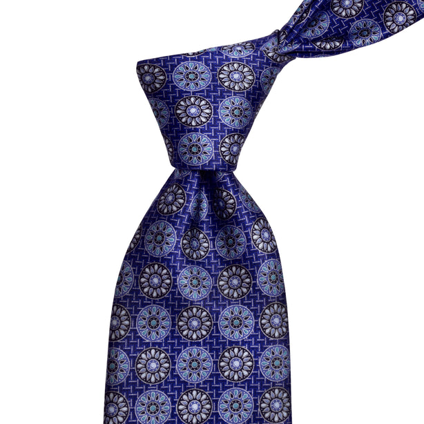 Bold Floral Satin Print Tie in Medium Blue 8cm
