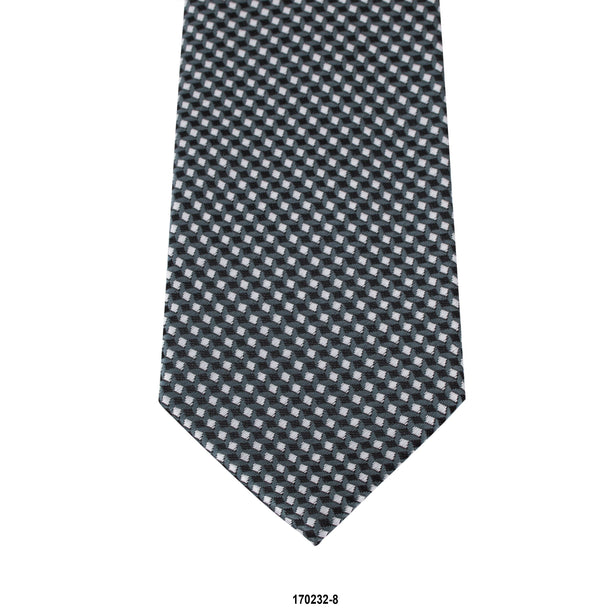 8cm White and Black Square Details Woven Tie in Blue
