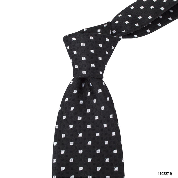 8cm White Small Square Detail Tie in Black