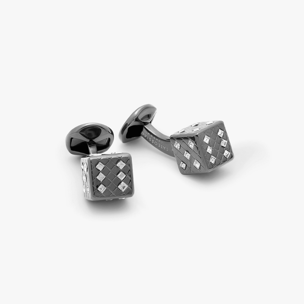 Dice cufflinks with black diamond Swarovski Elements Dark Grey
