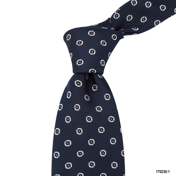 8cm Navy with Circle Motif Detail Woven Tie