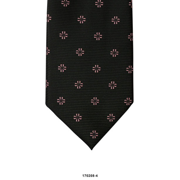 8Cm Pastel Pink Petal Motif Detail On Black Woven Tie