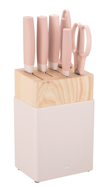 Zwilling Now S Knife Block Set, 7 Pieces  ( Pink ) -  Chinese Chef'S Knife, Chinese Chopper Or Cleaver, Santoku Knife, Vegetable Knife, Sharpening Steel, Multi Purpose Shear And Wooden Block