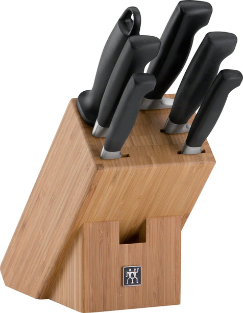 Zwilling Four Star   Knife Block Set, 7 Pcs   -  Paring, Utility, Slicing, Bread, Chef'S Knife, Sharpening Steel And Wooden Block