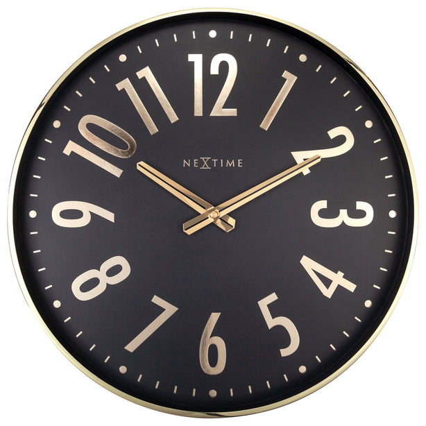 NeXtime Alchemy Wall Clock 40cm Metal, Silent Movement (Gold/Black)