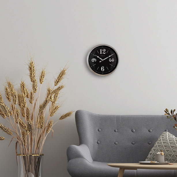 NeXtime Classic Wall Clock 39cm Metal, Silent Movement (Silver/Black)