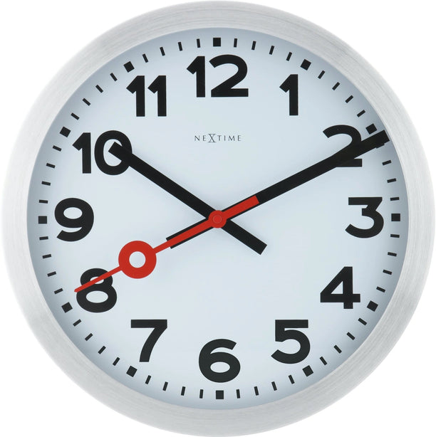 NeXtime Station Number Index Table/Wall clock 35cm Aluminium, Silent Movement (White)