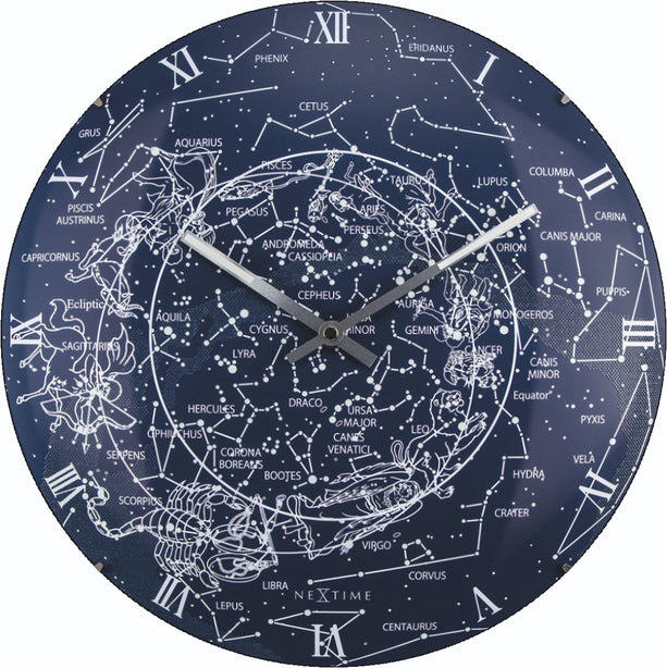 NeXtime Milky Way Dome Wall Clock 35.6cm Glass, Silent Movement (Luminous)