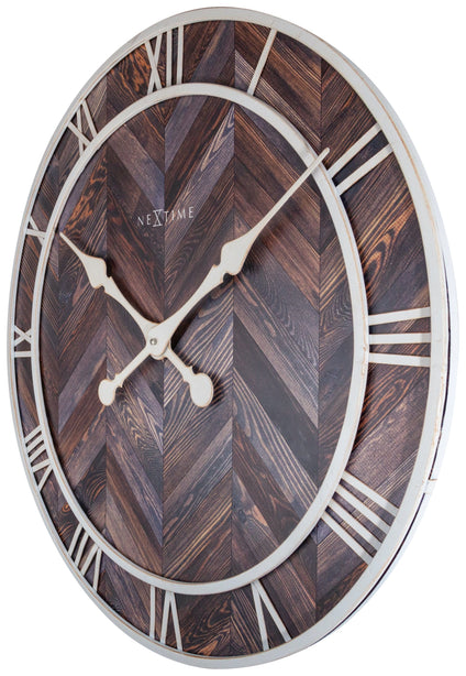 NeXtime Roman Vintage Wall Clock 58cm Wood, Silent Movement (Brown)