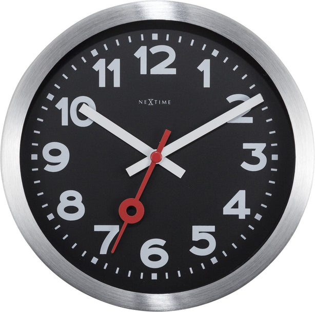 NeXtime Station Number Index Table/Wall clock 19cm Aluminium, Silent Movement (Black)