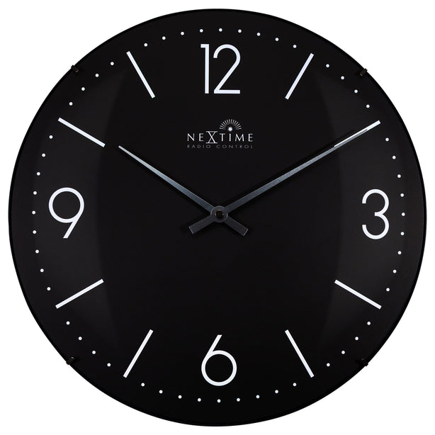 NeXtime Atomic Wall Clock 35cm Dome Glass, Silent Movement (Black)