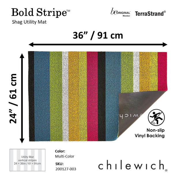 Chilewich TerraStrand® Microban® Indoor/Outdoor Bold Stripe Utility Mat, 61 x 91 cm, Tufted Shag, Multi-Color