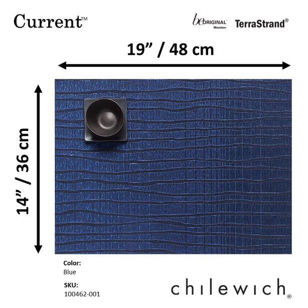 Chilewich TerraStrand® Microban® Current Woven Table Mat/Placemat, Rectangle, 36 x 48 cm, Blue