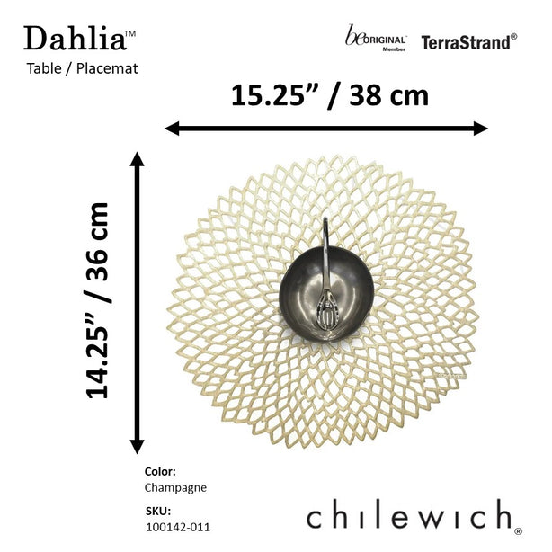 Chilewich TerraStrand® Microban® Dahlia Moulded Table Mat/Placemat, Round, 36 x 38 cm, Champagne