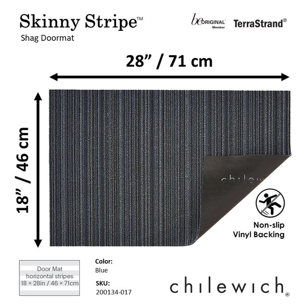 Chilewich TerraStrand® Microban® Indoor/Outdoor Skinny Stripe Door Mat, 46 x 71 cm, Tufted Shag, Blue