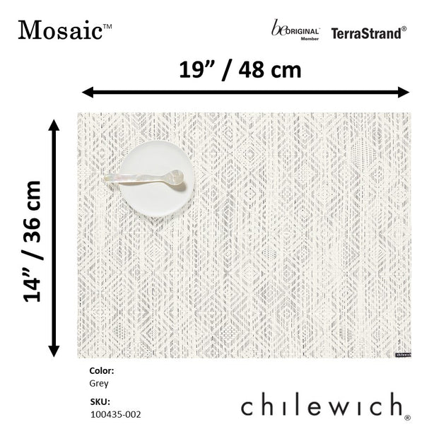 Chilewich TerraStrand® Microban® Mosaic Woven Table Mat/Placemat, Rectangle, 36 x 48 cm, Grey
