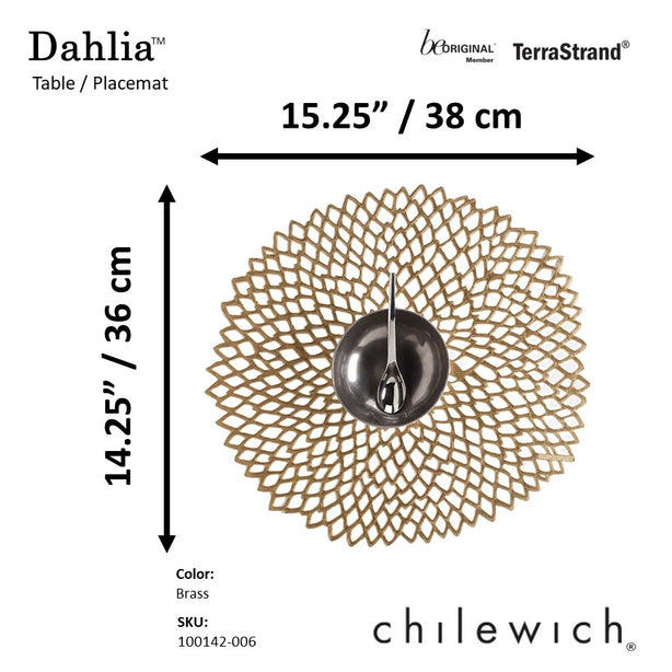 Chilewich TerraStrand® Microban® Dahlia Moulded Table Mat/Placemat, Round, 36 x 38 cm, Brass