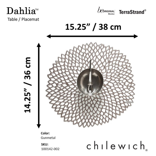 Chilewich TerraStrand® Microban® Dahlia Moulded Table Mat/Placemat, Round, 36 x 38 cm, Gunmetal