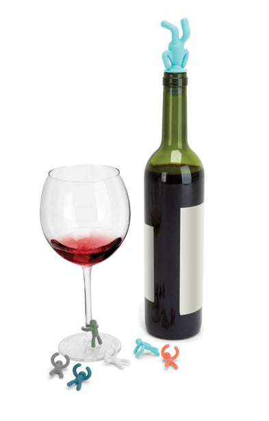 Umbra Drinking Buddy Wine Bottle Stopper & Six Wine Glass Markers