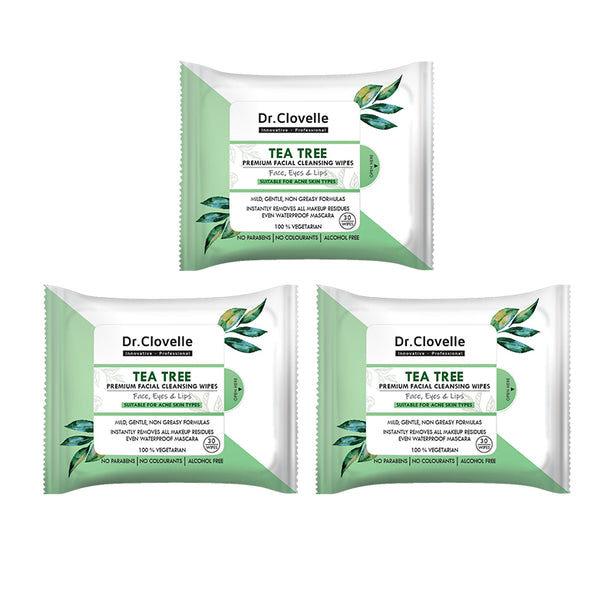 Dr Clovelle Tea Tree Facial Cleansing Wipes 30s x 3