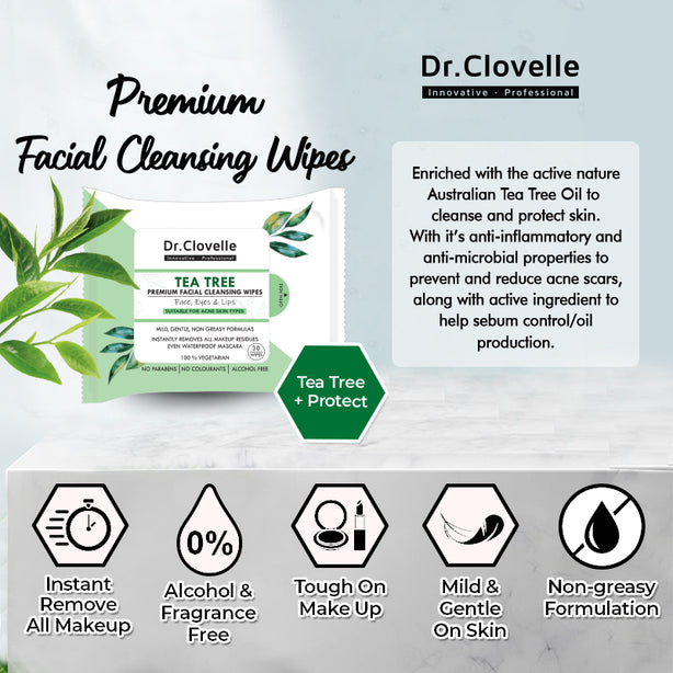 Dr Clovelle Tea Tree Facial Cleansing Wipes 30s x 3