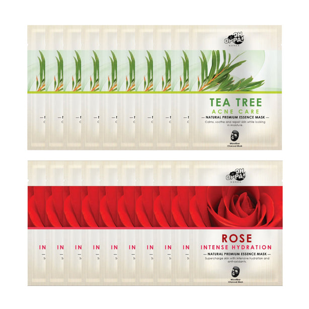 Oh Oppa Natural Premium Essence Mask ( Tea Tree 10s + Rose 10s)