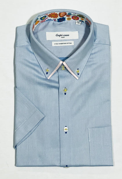 Coupe cousu, Light blue, Double Collar Short Sleeve Shirt