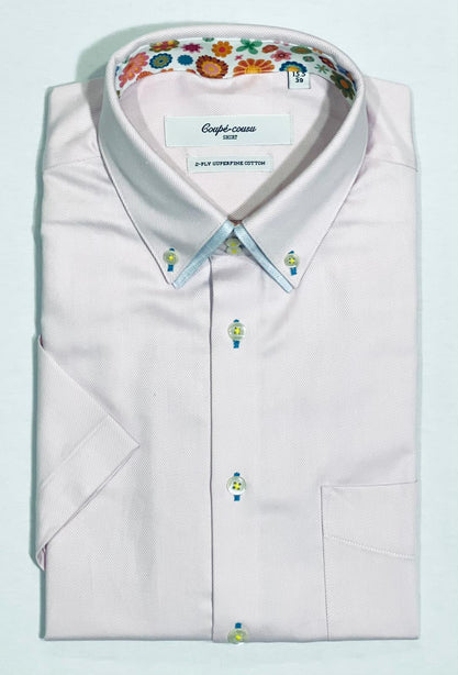 Coupe cousu, Light pink, Double Collar Short Sleeve Shirt