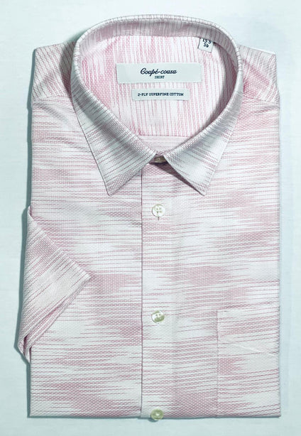 Coupe cousu, Light Pink Fancy Dobby, Short Sleeve Shirt